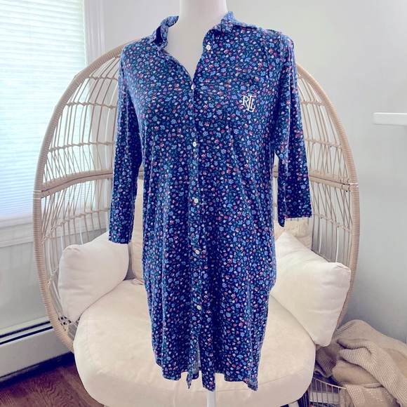 Lauren Ralph Lauren Other - Lauren‎ Ralph Lauren Small Navy Floral Cotton Button Front Nightshirt Pajamas